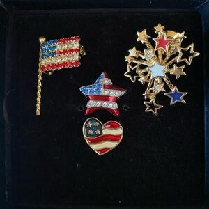 American Flag 4pc Pins Brooches the Star is Christopher Radko all New